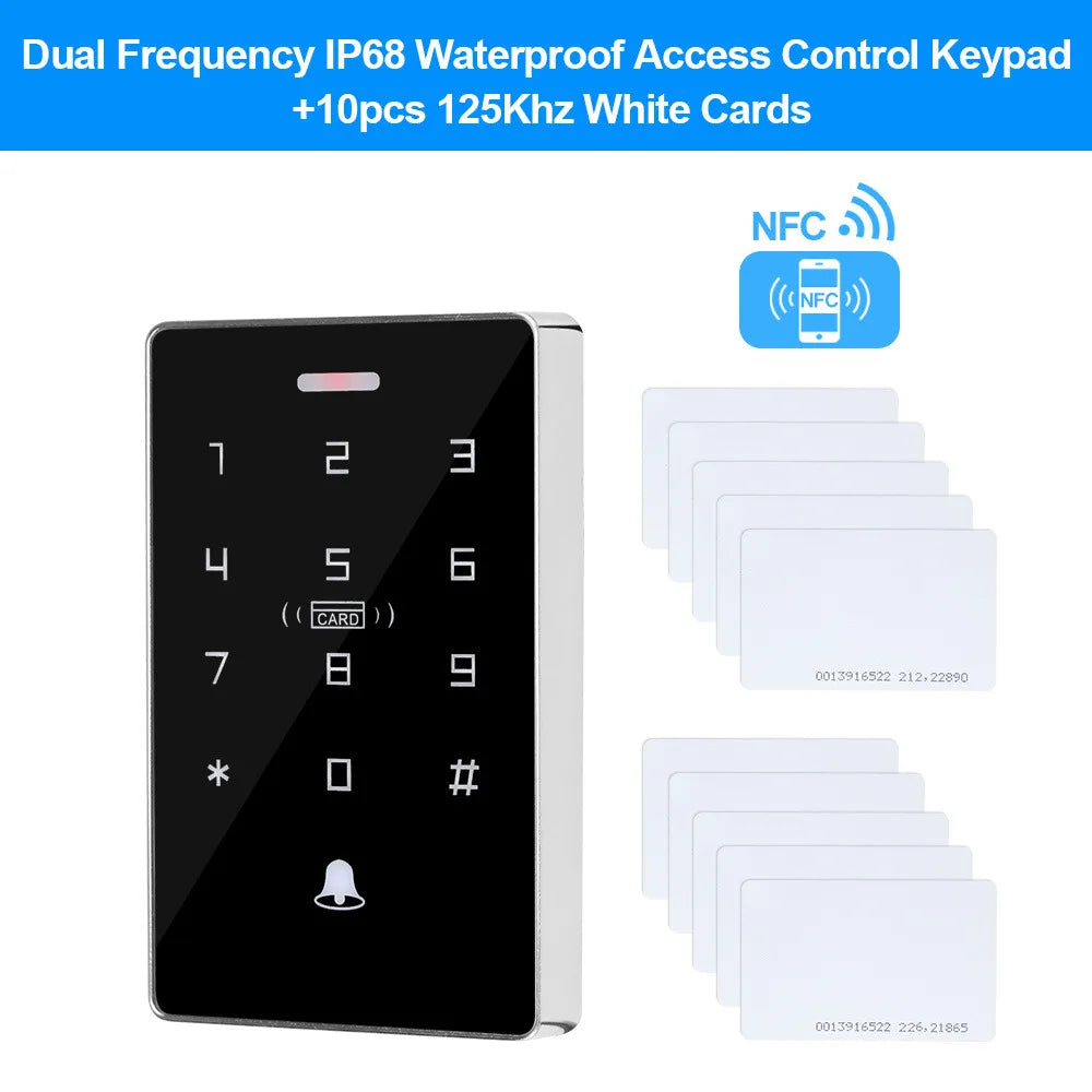 NFC Backlight Touch Dual Frequency 125KHz + 13.56MHz RFID Card Access Control Keypad Door Lock Opener WG Output IP68 Watreproof