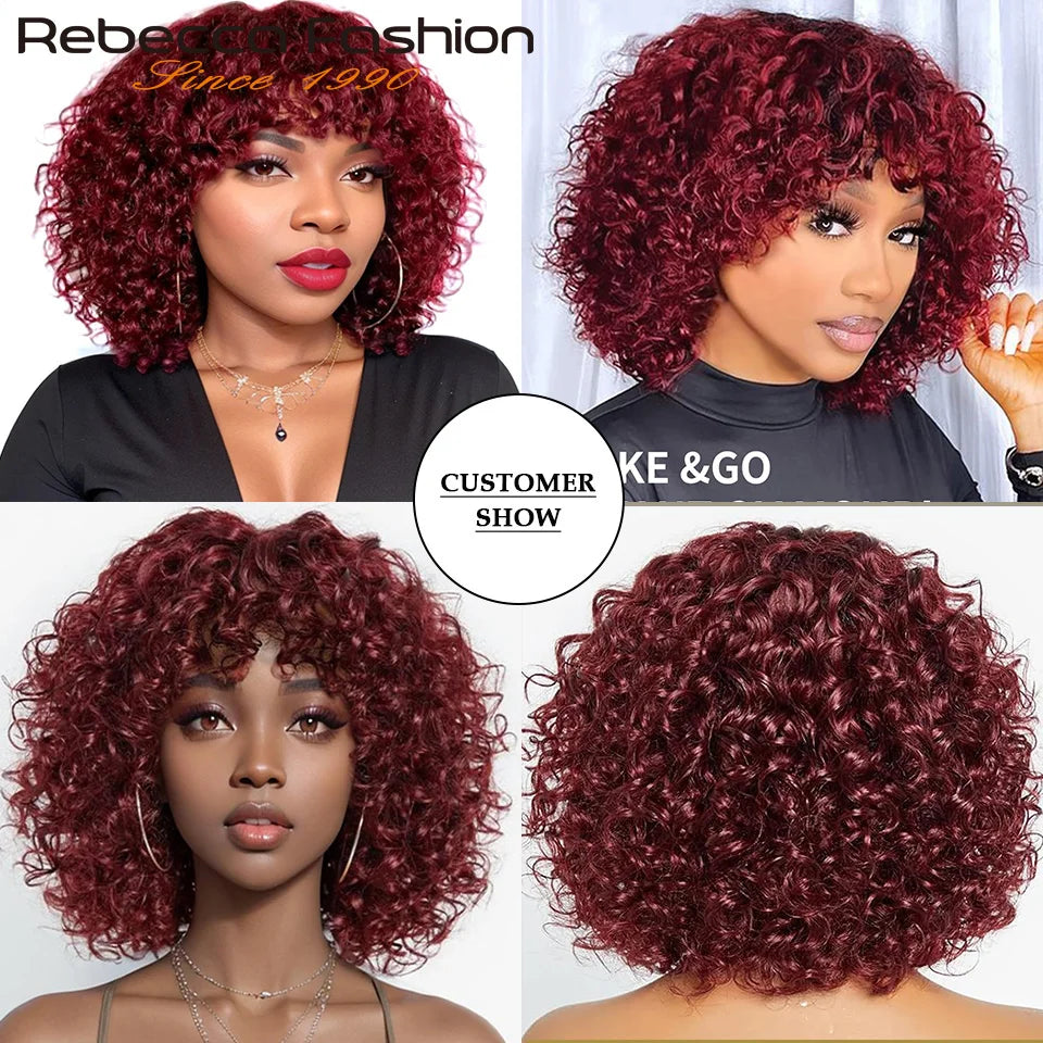 Jerry Curly Short Pixie Bob Cut Human Hair Wigs With Bangs Remy Curly Bob Wigs For Black Women Full Machine Made Wig #1B 1B/99J