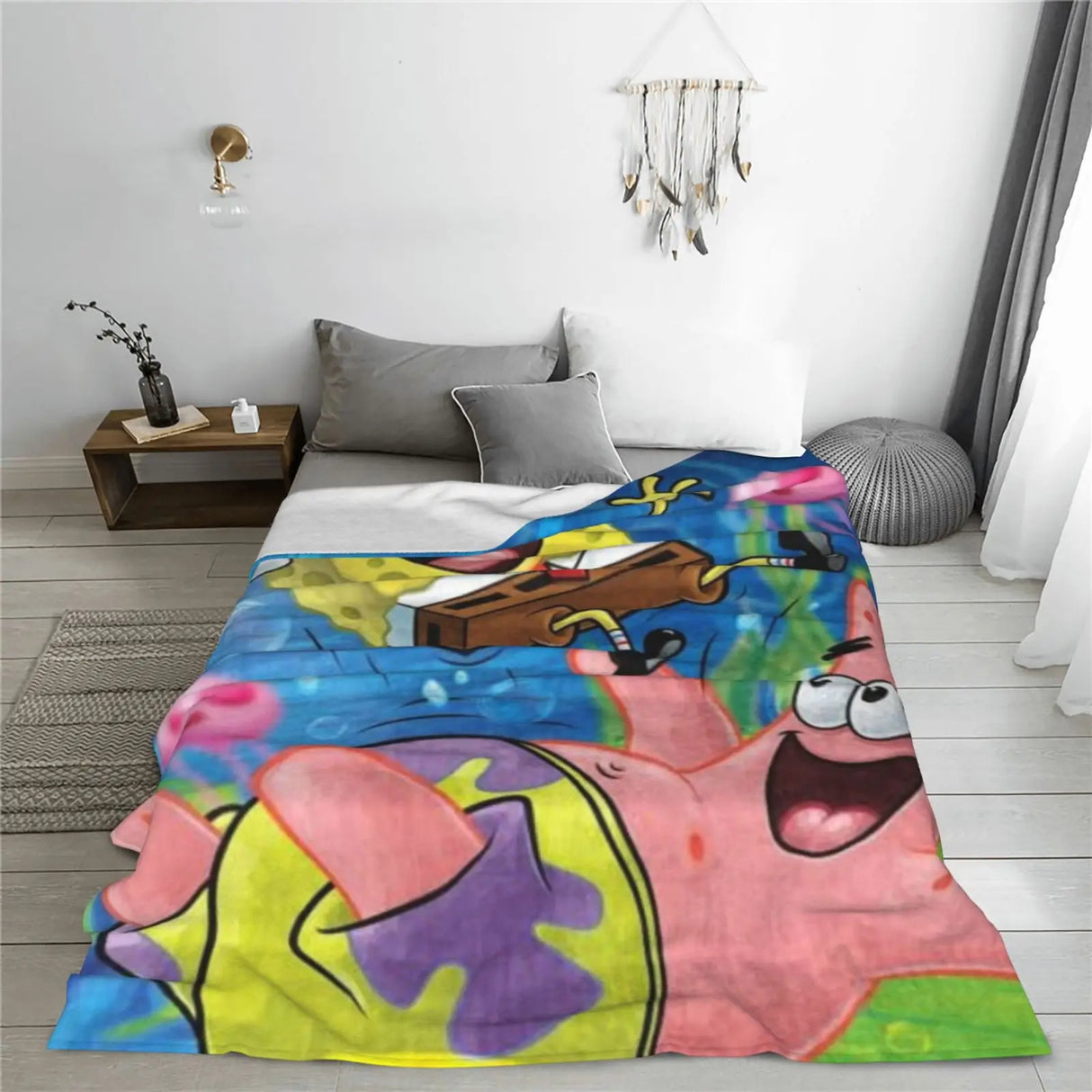 S-SpongeBob Cartoon Soft Plush Blanket,Flannel Blanket Throw Blanket for Living Room Bedroom Bed Sofa Cover Child