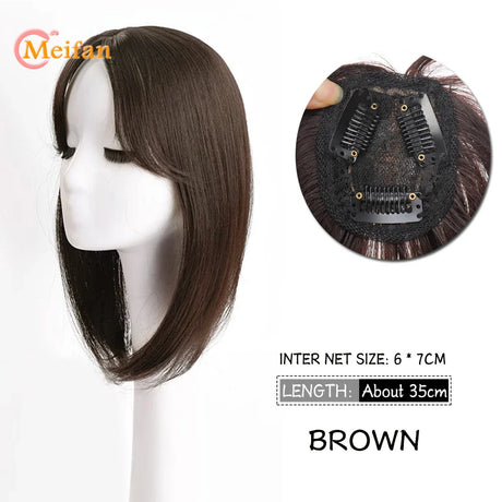 MEIFAN Middle Part Fake Bangs Fringe Synthetic Topper Hairpiece Clip-In Bang Extension Natural Invisible Clourse Hairpiece Women