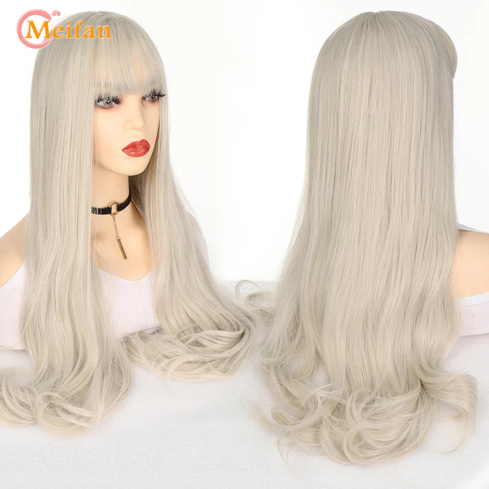 MEIFAN Synthetic Long Straight Lolita Wig with Bangs Wig Girl Cute Mixed Black Red Blonde Cosplay Party Halloween Harajuku Wig