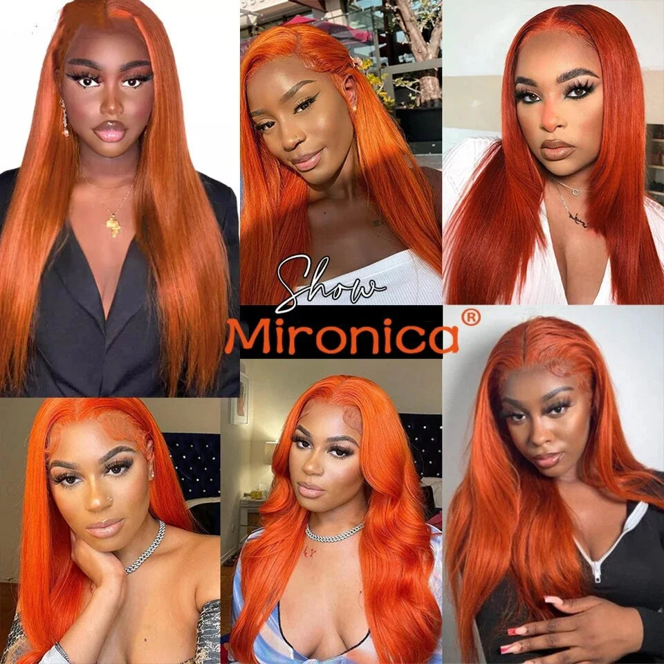 Ginger Orange #350 Peruvian Straight Human Hair Bundles with 4x4 13x4Closure  Human Hair Weaving Wefts Remy Human Hair Extension