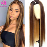 Sinuowei Highlight Wig V Part Wig Human Hair Brazilian Straight Wig V Shape Glueless Wig 10-28 Inches For Black Woman