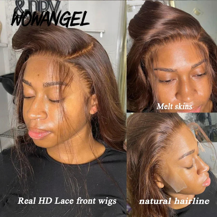 Wow Angel Chocolate Brown Colored 13x6 HD Lace Front Wig Straight Wigs Glueless Human Hair Wig Weargo Wig Melt Skin For Woman