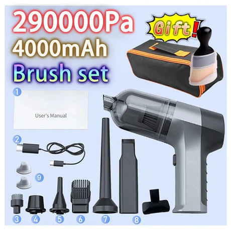 290000Pa Car Vacuum Cleaner 3 in 1 Wireless Vacuum Cleaner Handheld Vacuum Pump For Home Stainless Steel Filter Car Accessories