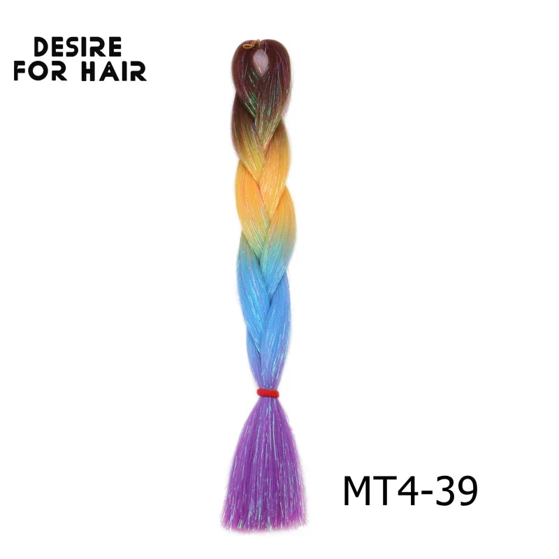 Desire for Hair 5Packs Synthetic Braiding Hair Christmas Colors Mix Tinsel Glitter Green Synthetic Hair Extensions Jumbo Braids