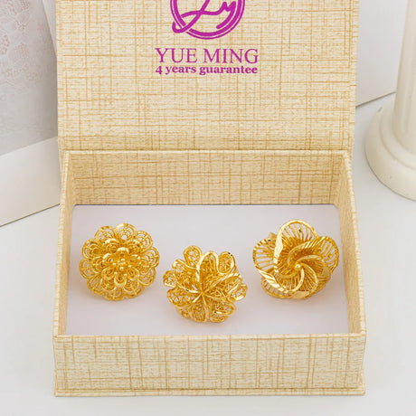 Italian Gold Plated Jewelry Set Unique Finger Ring Women Big Style Flower Elegant Rings Jewellery Sets Adjustable Ring Gifts