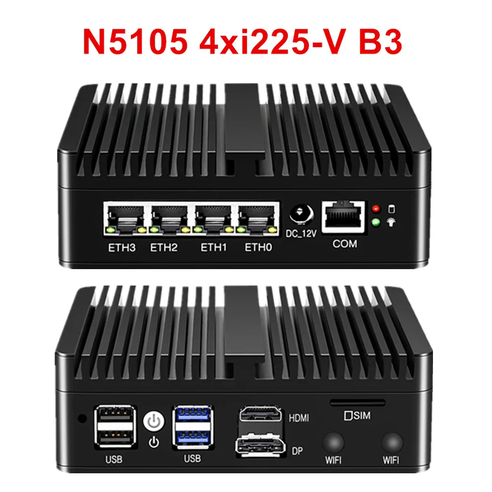 KingnovyPC Firewall Micro Appliance 4 Port i225/i226 2.5GbE LAN Fanless Mini PC N5105 N100 AES-NI VPN Router Openwrt Barebone