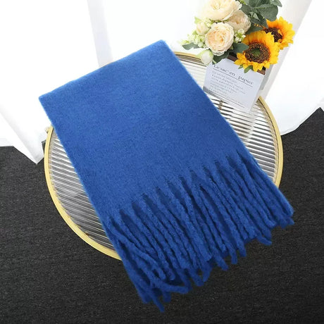 Luxury Cashmere Bright Solid Colors Women Scarf Winter Shawl and Wrap Bandana Pashmina Tassel Female Foulard Thick Blanket