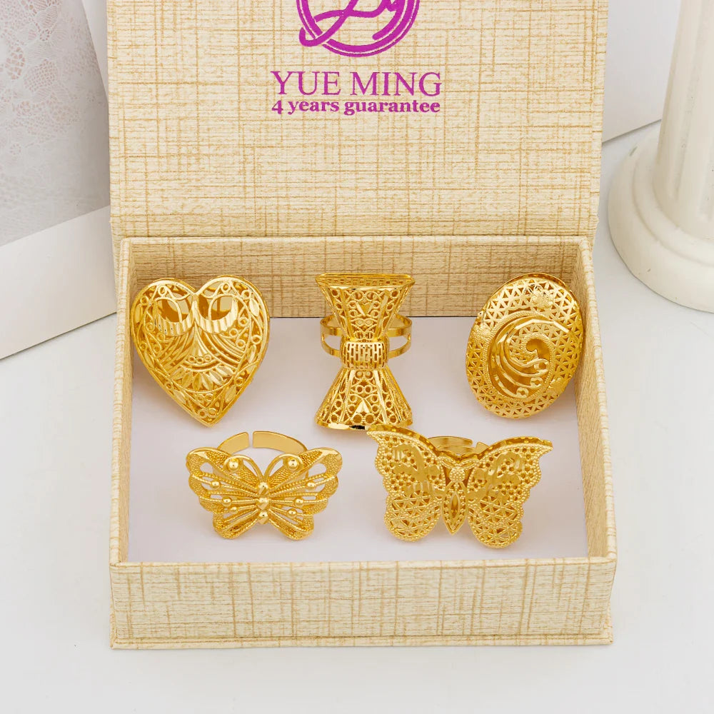 Italian Gold Plated Jewelry Set Unique Finger Ring Women Big Style Flower Elegant Rings Jewellery Sets Adjustable Ring Gifts