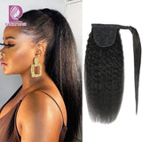 Racily Hair Kinky Sraight Ponytail Human Hair Afro Kinky Ponytail Hair Extensations Wrap Around Clip In Ponytail Black Yaki Hair