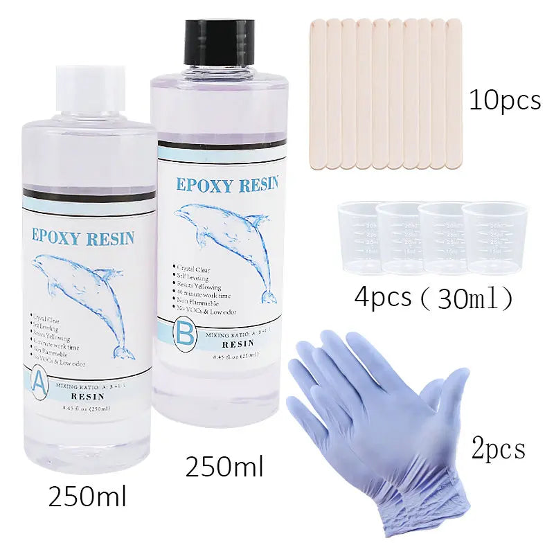 1:1 Clear Epoxy Resin Crystal Clear Art Resin Epoxy 2 Part Epoxy Casting Resin Kit with Measuring Cups, Stick, Silicone Gloves