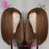 Chestnut Brown T Part Lace Bob Wig #2 #4 Dark Chocolate Brown Brazilian Straight 13x4 Short Bob Human Hair Lace Frontal Wigs