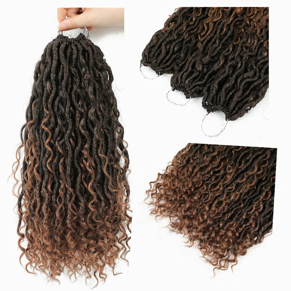 Goddess Locs Crochet Hair Curly Ends Synthetic Faux Locs Braids for Women Ombre Dreadlocks Pre-looped Braiding Hair Extensions