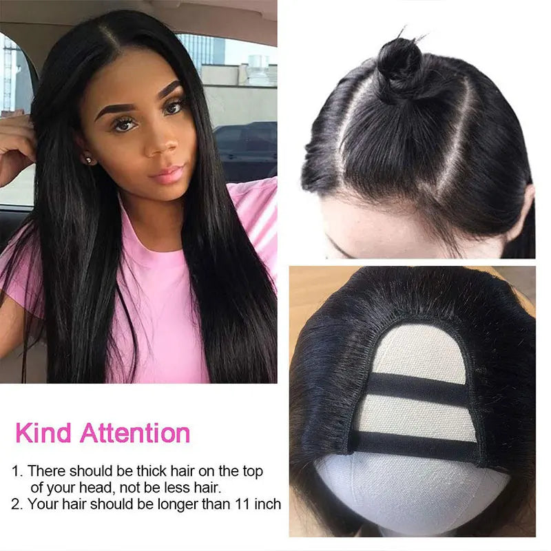 FG Straight U Part 150% Density Natural Brazilian Human Hair Long Wigs Brazilian Straight Wigs Non Lace For Black Women 8-28Inch