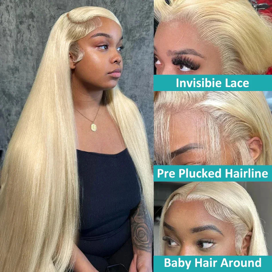 250 Density HD 613 Honey Blonde 30 40 Inches Straight 13x4 Lace Frontal Wig  13x6 Lace Front Wigs Human Hair Wig For Women