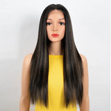 Synthetic Lace Front Wig For Black Women Long Straight Middle Part Wig High Temperature Hair Red Ombre Cosplay Wigs