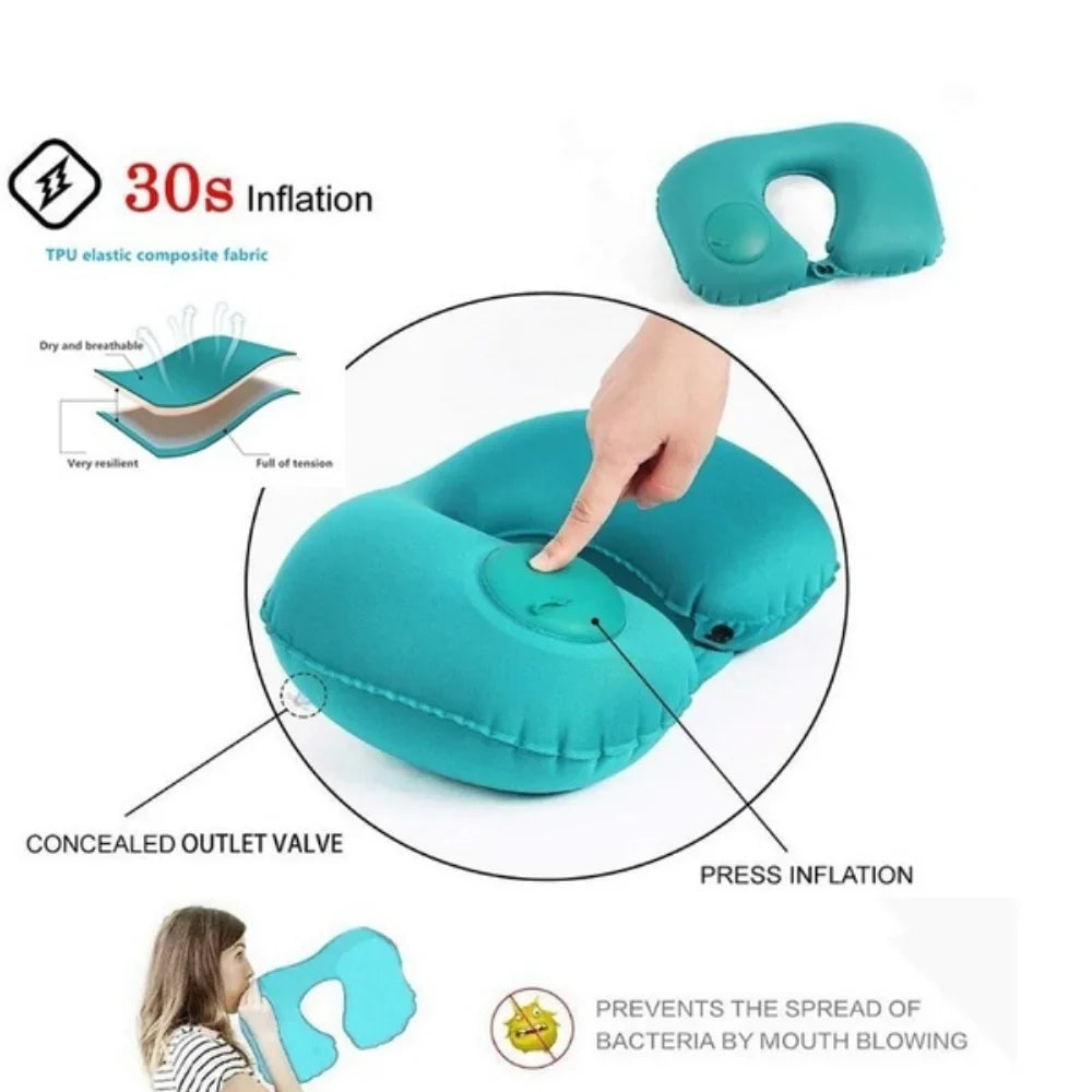 JJYY U Shape Neck Cushion for Airplane and Car Inflatable Pillow Auto Air Compress Ring Outdoor Travel