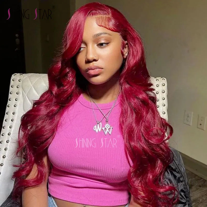 Colored Burgundy 13X6 HD Lace Frontal Wigs Red Body Wave 13X4 Lace Front Wigs Human Hair 30 34 Inch Lace Front Wigs Curly Hair