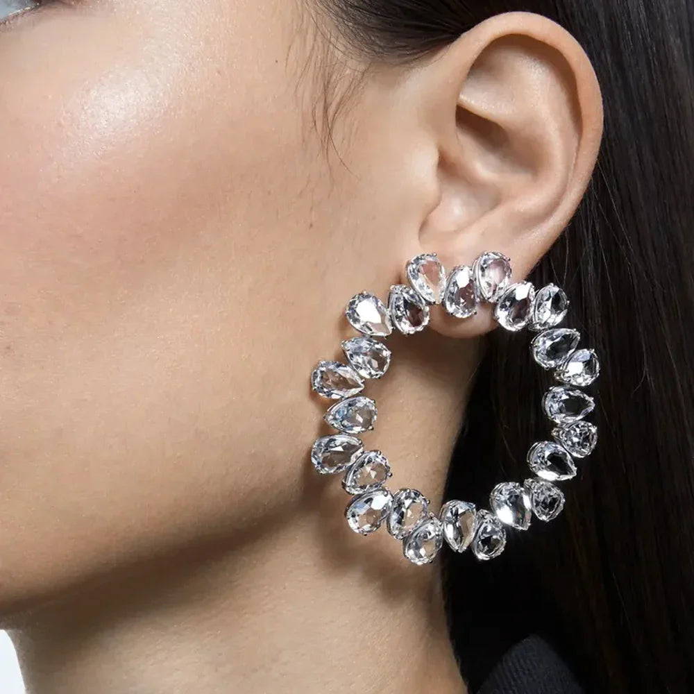 Statement Crystal Hoop Earrings for Women Luxury Jewelry Rhinestone Dangle Circle Earrings Round Water Drop Brincos Wedding Gift