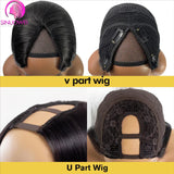 Sinuowei U V Part Wig Body Wave Human Hair Wigs For Women Brazilian Glueless 10-28 Inches Wavy Upgrade Wig Natural Black Wigs