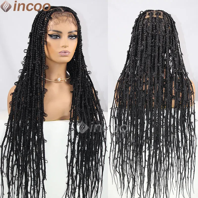 36 Inches Synthetic Lace Braided Wigs Butterfly Braids Lace Wig For Black Women Braid Wigs On Sale Clearance Box Braids Lace Wig