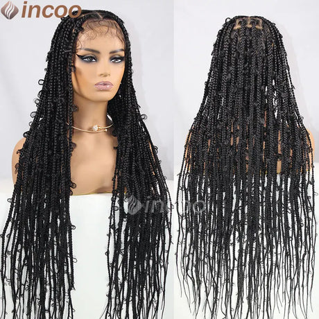 Butterfly Knotless Braids Full Hand Tied Hd Lace Box Braided Wig 36" Full Double Lace Front Square Knotless Locs Braided Wigs