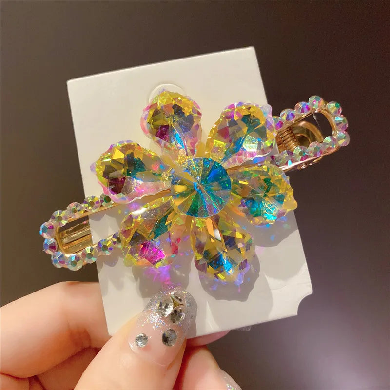 Cute Girls Elastic Hair Band Square Elegant Rhinestone Shiny Crystal Gem Hair Accessories Scrunchies Pearl Hair Ties Wholesale