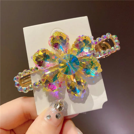 Cute Girls Elastic Hair Band Square Elegant Rhinestone Shiny Crystal Gem Hair Accessories Scrunchies Pearl Hair Ties Wholesale