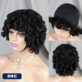 200% 99J Burgundy Bouncy Curly Human Hair Wigs with Bangs Full Machine Made Wig Afro Kinky Curly Short Bob Wigs for Black Women