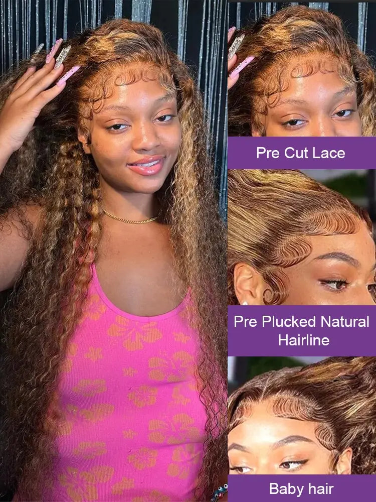 Highlight Ombre Deep Wave 7x5 Glueless Wig Human Hair Ready To Wear Brazilian 4/27 Curly Wig 13x4 Lace Frontal Wigs For Women