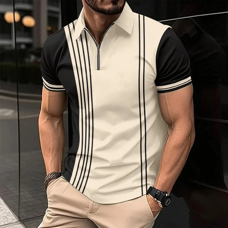 Design Striped Polo Shirt Summer Men's Tops Business Casual Lapel Button Zipper Polo Shirts Fashion Golf Clothing Sales