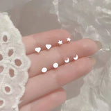 Aide 925 Sterling Silver Mini Star Moon Heart Stud Earrings For Women Ins Minimalism Earrings Fine Jewelly Wedding Party Gift