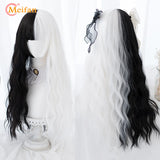 MEIFAN Synthetic Long Straight Lolita Wig with Bangs Wig Girl Cute Mixed Black Red Blonde Cosplay Party Halloween Harajuku Wig