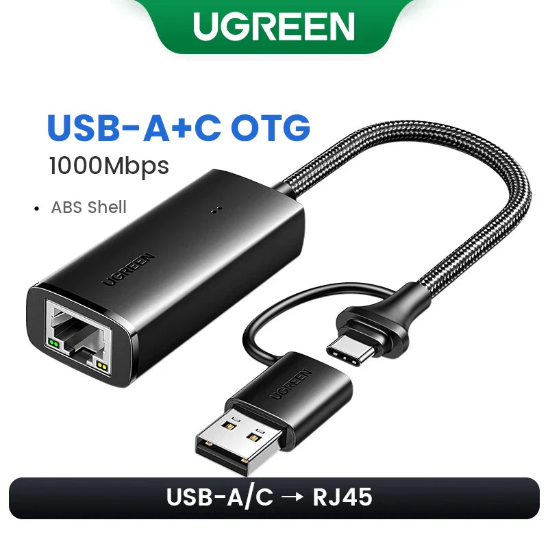 UGREEN USB Ethernet Adapter 1000/100Mbps USB3.0 HUB RJ45 Lan for Laptop PC Xiaomi Mi Box Macbook Windows USB-C HUB Network Card