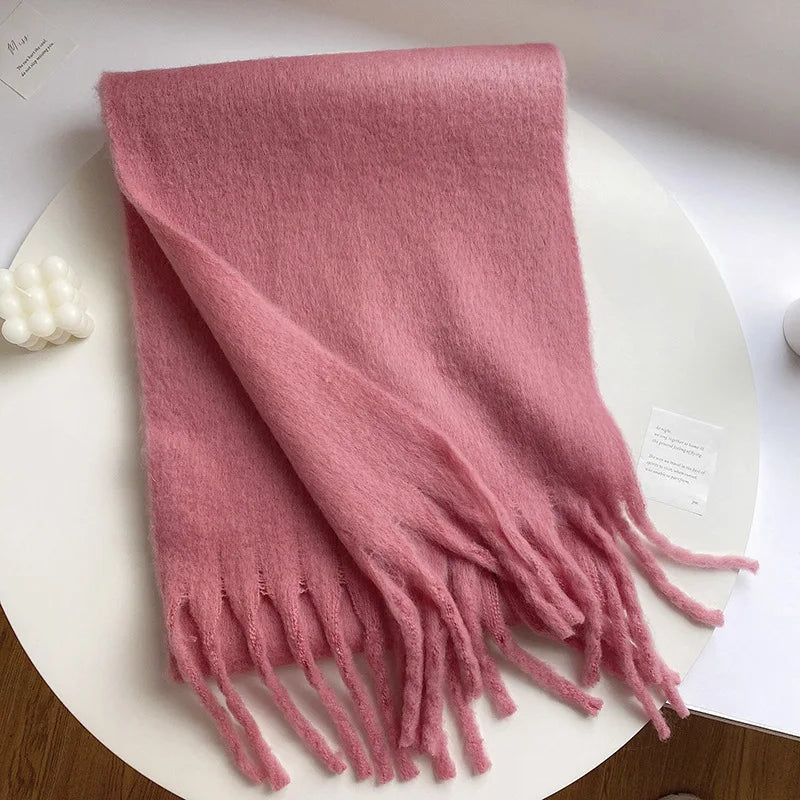 Winter Scarf Women Luxury Autumn Winter Cashmere Scarf Thickened Warm Shawl Classic Tassels Fluffy Scarf Solid Color Soft Shawl