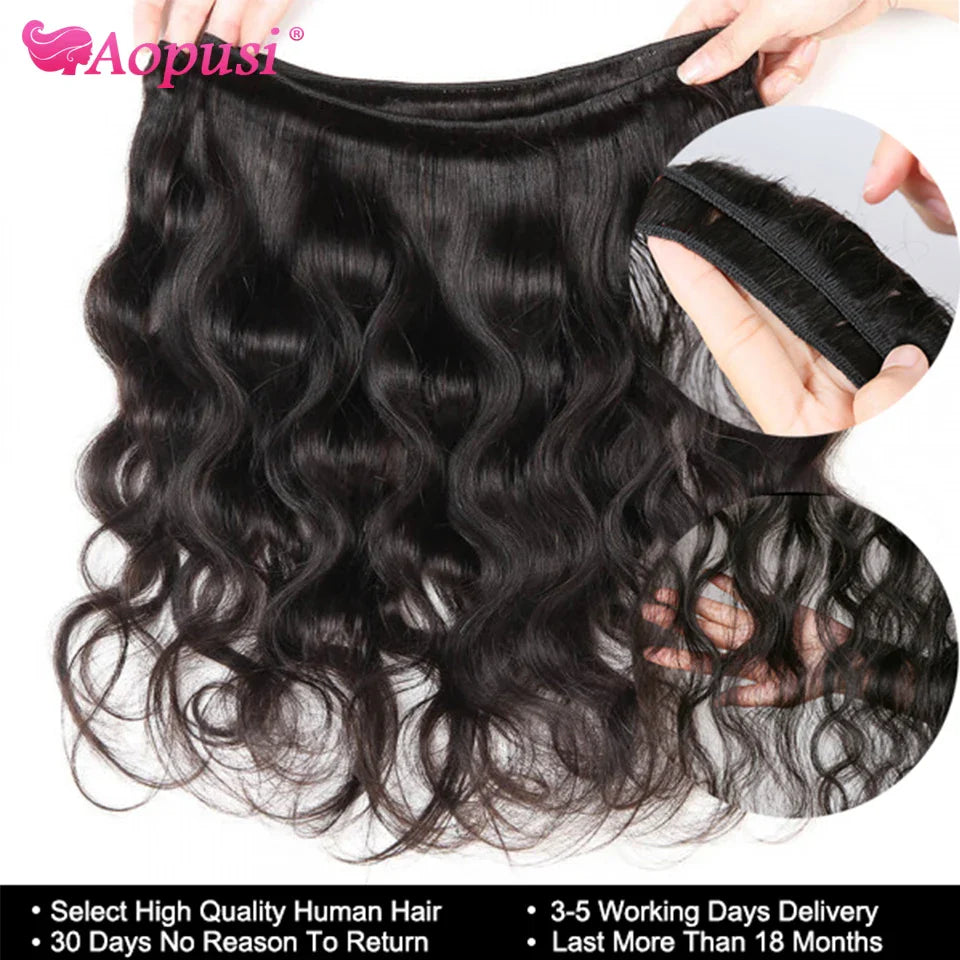 Aopusi Body Wave Bundles Human Hair Brazilian Human Hair Weave Natural Color Body Wave 1/3/4 Bundles Deals Human Hair Extensions