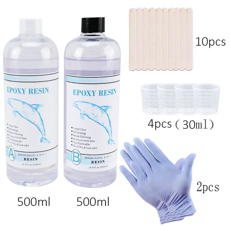 1:1 Clear Epoxy Resin Crystal Clear Art Resin Epoxy 2 Part Epoxy Casting Resin Kit with Measuring Cups, Stick, Silicone Gloves