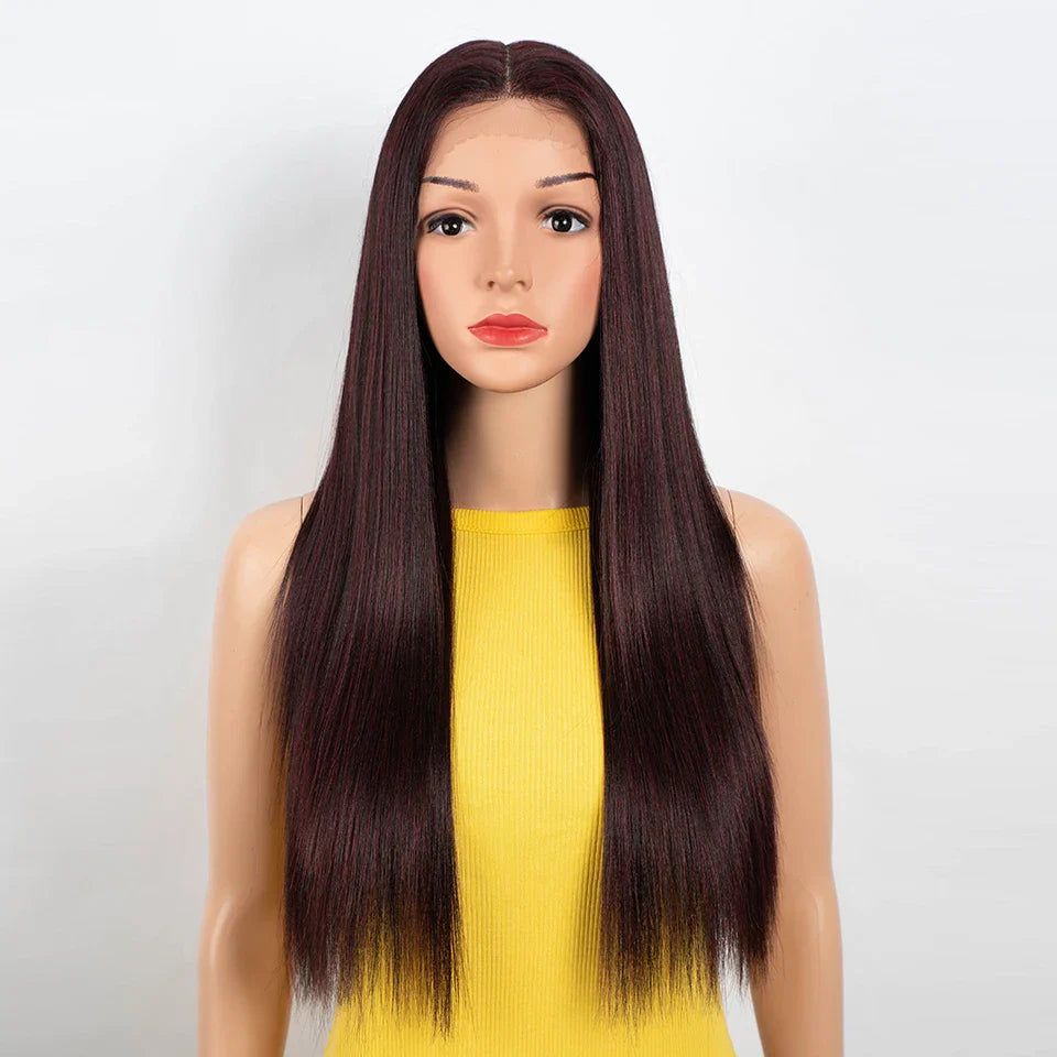 Synthetic Lace Front Wig For Black Women Long Straight Middle Part Wig High Temperature Hair Red Ombre Cosplay Wigs