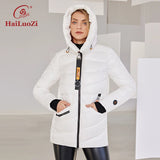 HaiLuoZi 2022 New Winter Women's Jacket Warm and Thick Short Fashion Zipper Design Hooded High Neck Female Parka Women Coat 886