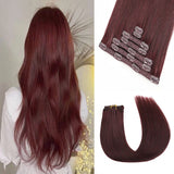 Clip In Hair Extensions 100% Real Human Hair Burgundy Wine Red Long Human Hair Extension Full Head For Salon Women Aesthetics