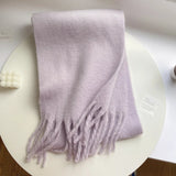 Winter Scarf Women Luxury Autumn Winter Cashmere Scarf Thickened Warm Shawl Classic Tassels Fluffy Scarf Solid Color Soft Shawl