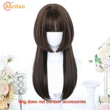 MEIFAN Synthetic Long Straight Lolita Wig with Bangs Wig Girl Cute Mixed Black Red Blonde Cosplay Party Halloween Harajuku Wig