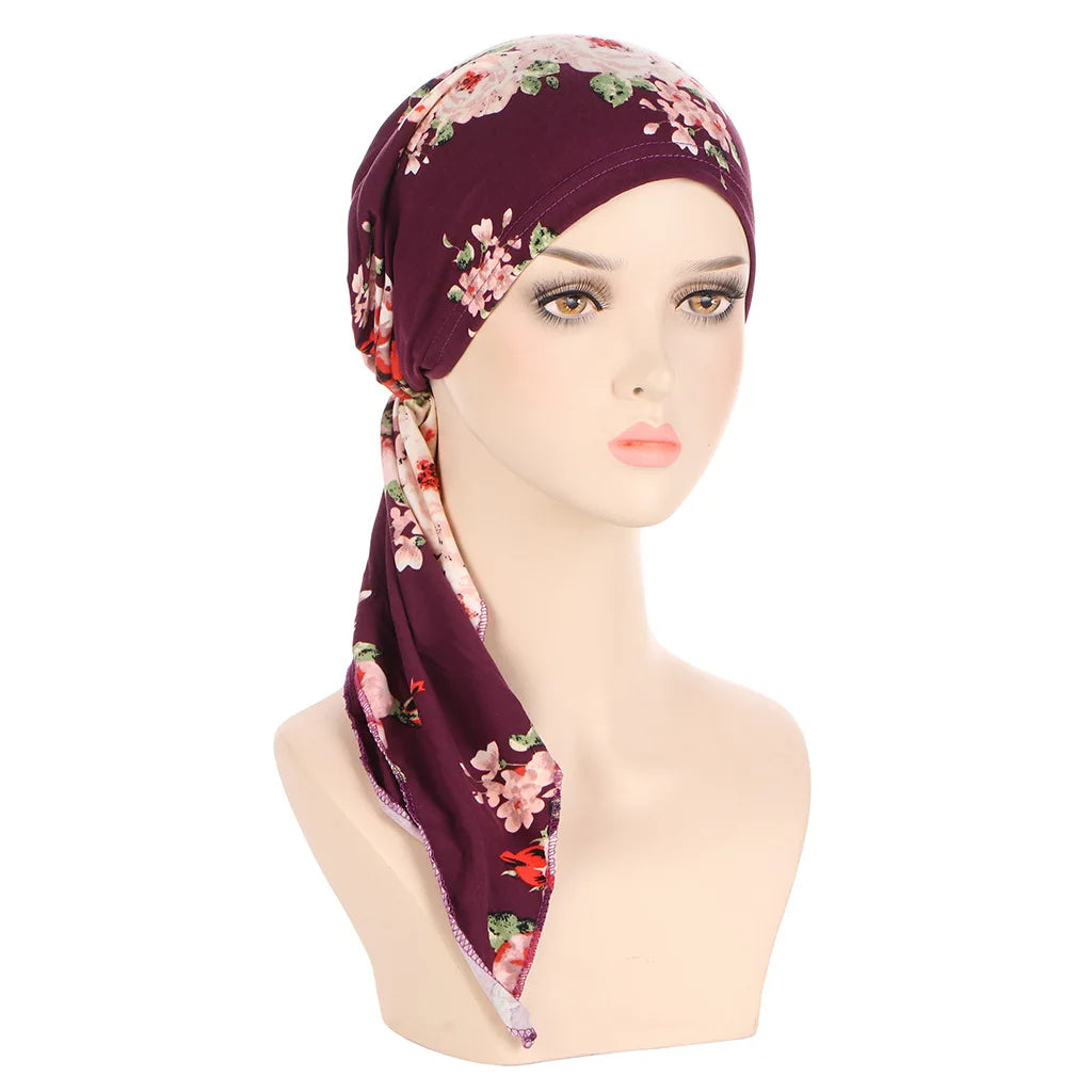 Muslims Women Turban Hat Headscarf Cotton Print Flower Chemo Beanies Hijab Bandanas & Nightcaps Chemotherapy Woman Islamic Gift