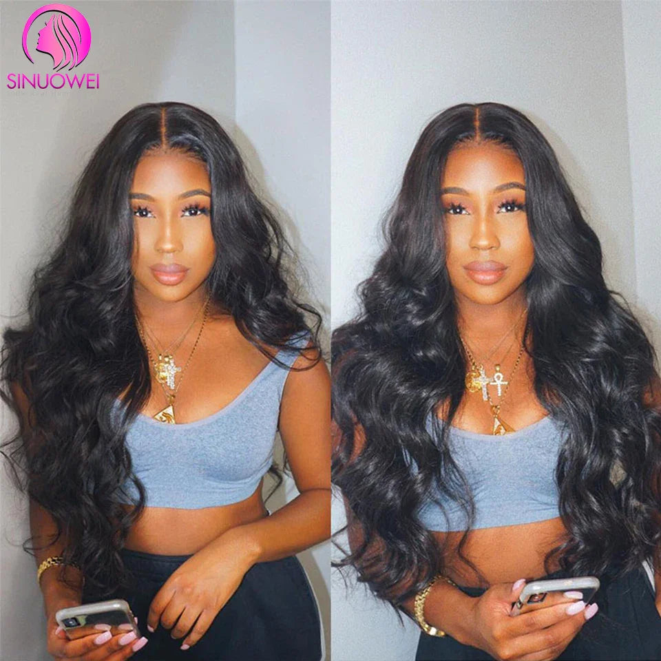 Sinuowei U V Part Wig Body Wave Human Hair Wigs For Women Brazilian Glueless 10-28 Inches Wavy Upgrade Wig Natural Black Wigs