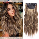 4Pcs/Set 20Inch Synthetic Hair Clip In Long Wavy Thick Hairpieces For Women Full Head Synthetic Hair Extensions Ombre Hairpieces