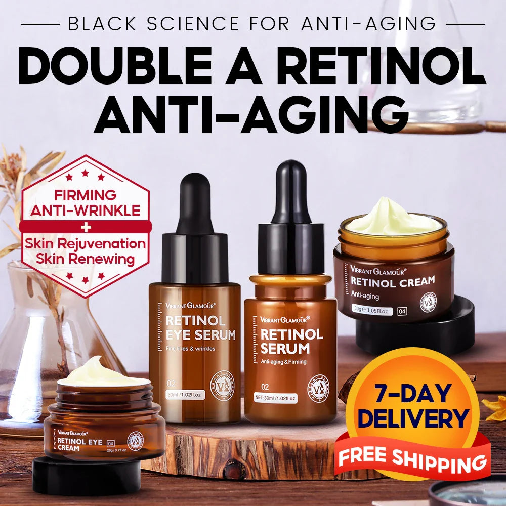 VIBRANT GLAMOUR Retinol Face Eye Cream Serum 4PCS/Set Firming Lifting Anti-Aging Reduce Wrinkle Fine Lines Facial Skin Care Suit