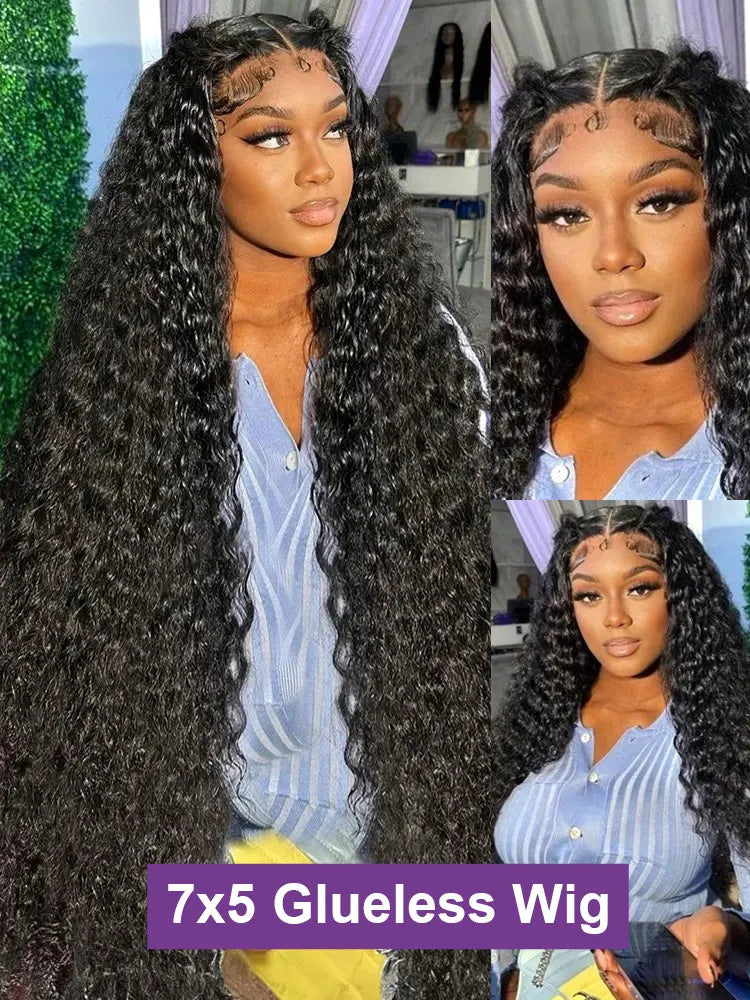 Wear And Go Deep Wave 13x4 HD Glueless Wig Brazilian Curly Human Hair Wigs For Women Lace Front Human Hair Wig Pre Plucked 250%