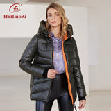 HaiLuoZi 2022 New Winter Women's Jacket Warm and Thick Short Fashion Zipper Design Hooded High Neck Female Parka Women Coat 886