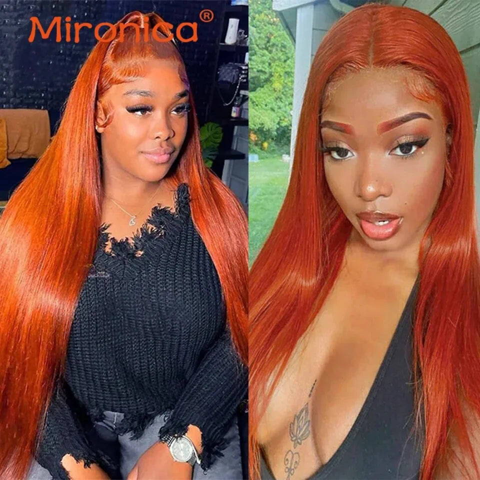 Ginger Orange #350 Peruvian Straight Human Hair Bundles with 4x4 13x4Closure  Human Hair Weaving Wefts Remy Human Hair Extension